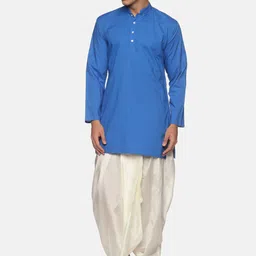 Sethukrishna Men Blue Solid Pure Cotton Kurta with Dhoti-picture-16