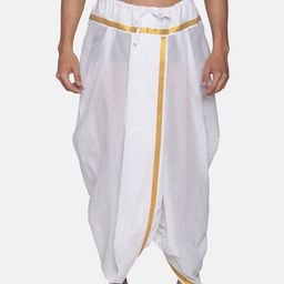 Sethukrishna Men White & Gold-Coloured Solid Readymade Cotton Dhoti Pant-picture-14