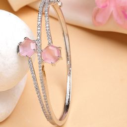 ZENEME Women Brass American Diamond Rhodium-Plated Kada Bracelet-picture-4