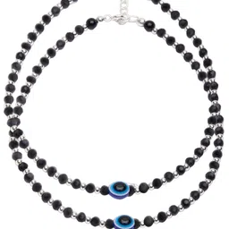 PRIVIU Set Of 2 Silver Plated Beads Evil Eye Anklet-image-13