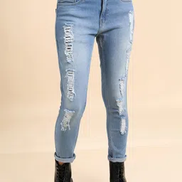 Tokyo Talkies Women Blue Skinny Fit Highly Distressed Heavy Fade Stretchable Jeans-picture-41