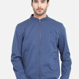 t-base Men Blue Solid Windcheater Bomber Jacket image 1