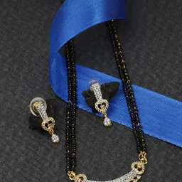 Adwitiya Collection Gold-Plated American Daimond Studded Mangalsutra with Earrings image 1