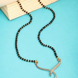 ZENEME Rose Gold-Plated Black Beaded & Stone Studded Embellished Mangalsutra-picture-15