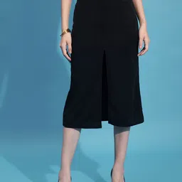 BUY NEW TREND Front Slit Straight Midi Length Skirt-image-8