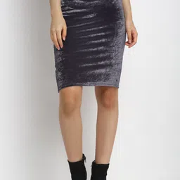 NEUDIS Women Grey Solid Pencil Midi Skirt-image-26