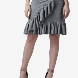 Popwings Women Grey Solid Frill Mini Skirt-picture-22