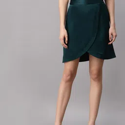 NEUDIS Women Green Solid Wrap Mini Skirts-picture-30