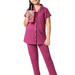 Zeyo Girls Purple Printed Cotton Night Suit-picture-31