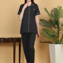 KLOTTHE Women Black Solid Cotton Night Suit-picture-39