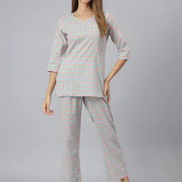 JAIPUR ATTIRE Women Red & Blue Printed Night suit-image-0