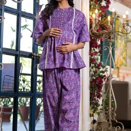 Aujjessa Ethnic Motifs Printed Maternity Pure Cotton Night Suit-image-59