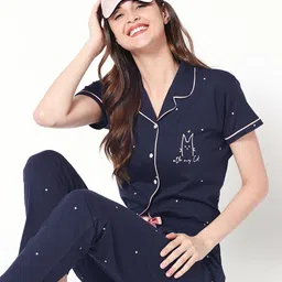 Zeyo Women Navy Blue & White Printed Night suit-picture-23