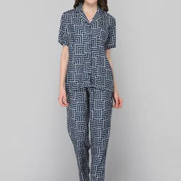 DRAPE IN VOGUE Women Navy Blue & White Printed Night suit-picture-11