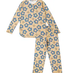 earth conscious Girls Floral Printed Henley Neck Pure Cotton Night Suit-picture-26