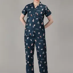 House of Comfort Women Teal & Orange Graphic Printed Night suit-image-85