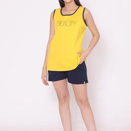 TITTLI Women Yellow & Blue Printed Night suit-image-84