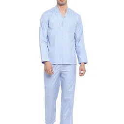 shopbloom Striped Lapel Collar Pure Cotton Shirt With Pyjamas-image-24