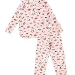 earth conscious Girls Conversational Printed Henley Neck Pure Cotton Night Suit-picture-15