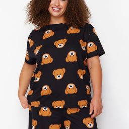 Trendyol Plus Size Conversational Printed Pure Cotton Night suit-picture-24