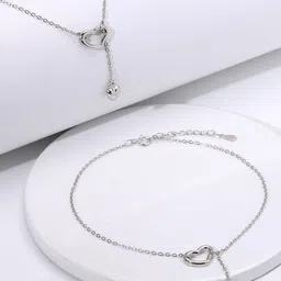 GIVA 925 Sterling Silver Rhodium-Plated Heart Single Anklet-picture-37