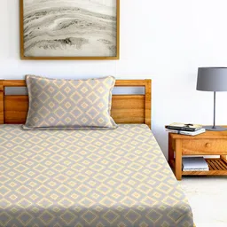 AEROHAVEN Yamuna Grey & Beige Printed 240 TC Cotton Single Bedsheet & 1 Pillow Cover image 3