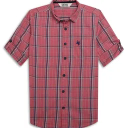 Cantabil Boys Windowpane Checks Comfort Cotton Casual Shirt-picture-16