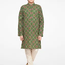 Jeetethnics Boys Green Ethnic Motifs Printed Kurta with Pyjamas image 1