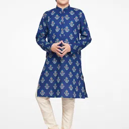Jeetethnics Boys Navy Blue Floral Printed Kurta with Churidar-image-14