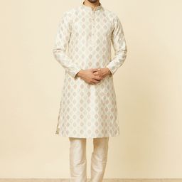 Manyavar Ethnic Motifs Woven Design Mandarin Collar Straight Kurta with Pyjamas-picture-15