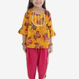 Superminis Girls Floral Printed Pleated Pure Cotton Kurti with Salwar-picture-21