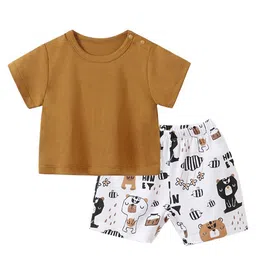 StyleCast Boys Brown Round Neck Pure Cotton Top with Shorts-picture-11