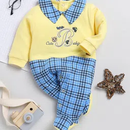 Moms Love Infant Boys Checked Cotton Sleepsuit image 1