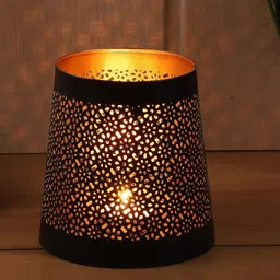 EXIM DECOR Black Solid Traditional Flower Pattern Tea Light Table Lantern-picture-19
