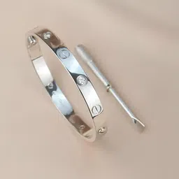 KARISHMA KREATIONS Unisex Silver Plated Stainless Steel Kada Bracelet-picture-30