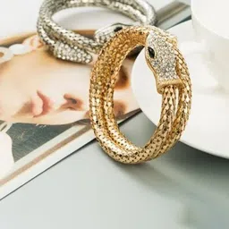 JEWILLEY Gold-Plated Stainless Steel Stone Studded Kada Bracelet-image-39