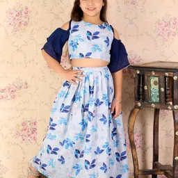 VASTRAMAY Girls Printed Sequinned Ready to Wear Crop Top & Skirt-picture-16