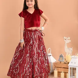 LilPicks Girls Embellished Sequinned Velvet Ready to Wear Lehenga Choli-picture-29