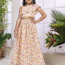 LOOKS AND LIKES Girls Printed Foil Print Ready to Wear Lehenga &-picture-4