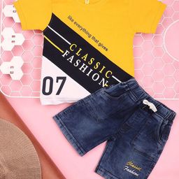 V-Mart Boys Printed Pure Cotton T-shirt with Denim Shorts-picture-27