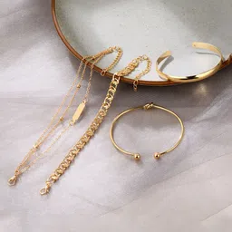 Yellow Chimes Women Set of 5 Gold-Toned Gold-Plated Link Bracelet image 1