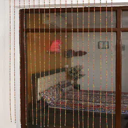 Homefab India Beige & Pink Wooden Beads String Long Door Curtain 9 feet-picture-19