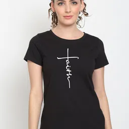 UnaOne Women Black Printed Applique Slim Fit Outdoor T-shirt-image-70