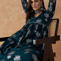 Sangria Floral Printed A-Line Kurta & Palazzo image 1