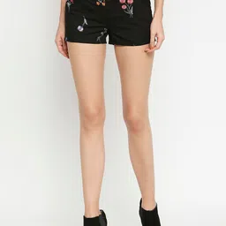 aaliya Woman Black Floral Embroidered Skinny Fit High-Rise Hot Pants Shorts-picture-24