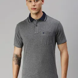 ONN Men Navy Blue Self Design Polo Collar T-shirt image 5