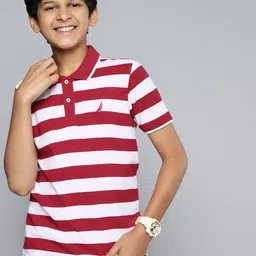 Nautica Boys Pure Cotton Striped Polo Collar T-shirt-picture-51