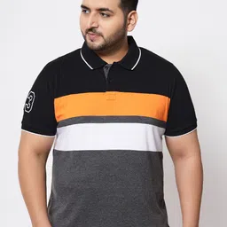 AUSTIVO Plus Size Men Grey & Black Colourblocked Polo Collar T-shirt-picture-51