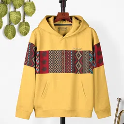 HELLCAT Girls Ethnic Motif Printed Hooded Regular Fit Cotton T-Shirt-image-86