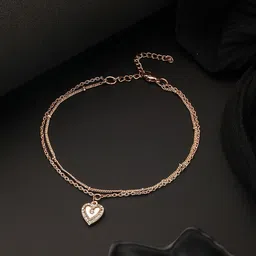 Jazz and Sizzle Rose Gold-Plated CZ-Studded Layered Heart Charm Anklet-picture-36